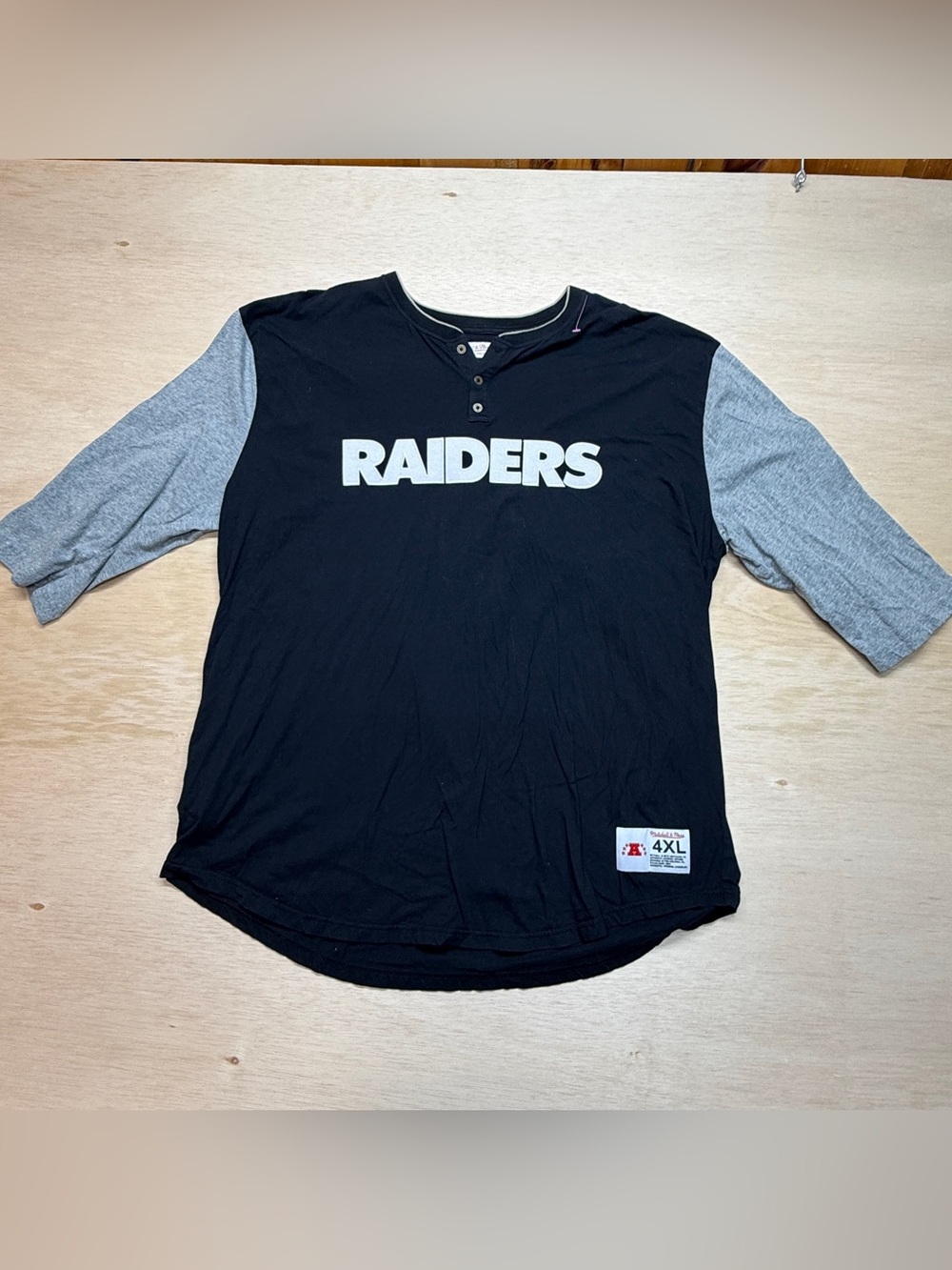 Mitchell & Ness Oakland Las Vegas Raiders Henley Shirt 3/4 Sleeve Mens 4XL Black